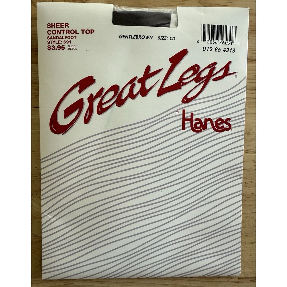 Vintage 1994 Hanes Great Legs Sheer Control Top Sandalfoot Gentlebrown Size‎ CD